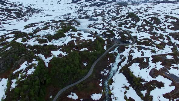 Ryfylke frozen lake, aerial footage alt