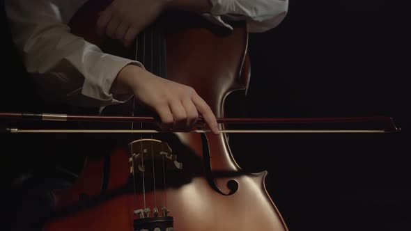 Hold the Bow Next to Cello Closeup alt