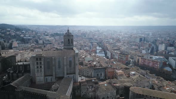 Aerial Panorama Of Girona City Center