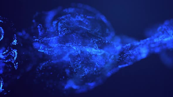 Elegant fast and slow motion fluid blue glitter particles seamless loop luxury background. alt