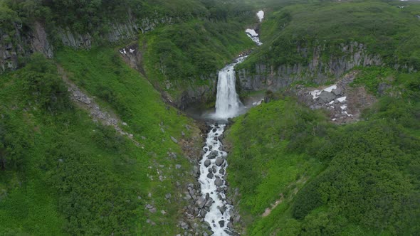 The Calm Waterfall on Kamchatka Peninsula Russia