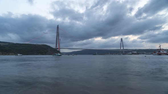 Timelapse video of Yavuz Sultan Selim Bridge on a cloudy day in Istanbul, Turkey Aoz0036 alt
