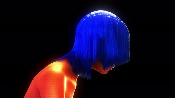 Futuristic Blue Hair Girl Hologram 4k