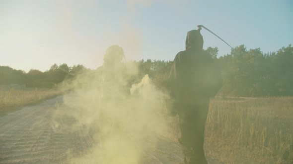 Vampire and Death Reaper Walking on Rural Road alt