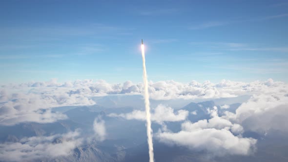 Rocket Flies Through the Clouds 4k