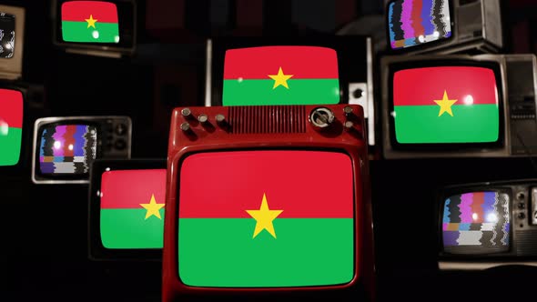 Flag of Burkina Faso on Retro TVs. 4K.