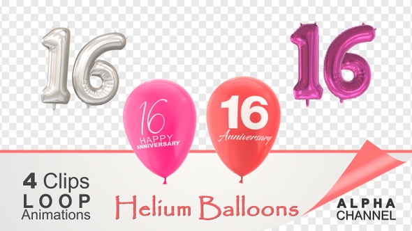 16 Anniversary Celebration Helium Balloons Pack