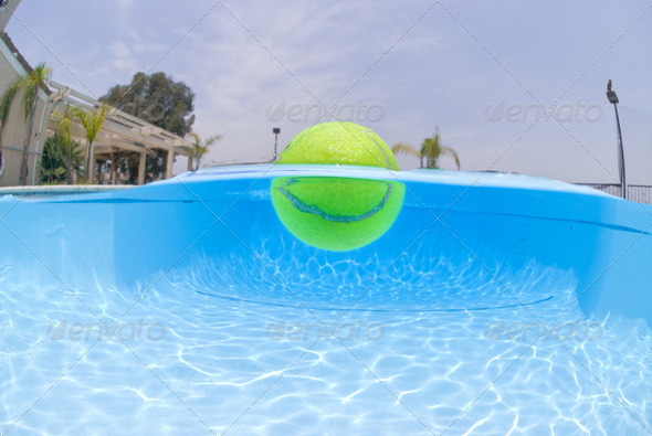Tennis ball in pool - Stock Photo - Images