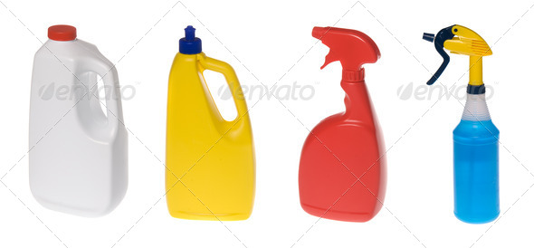 Assortment of cleaning bottles - Stock Photo - Images