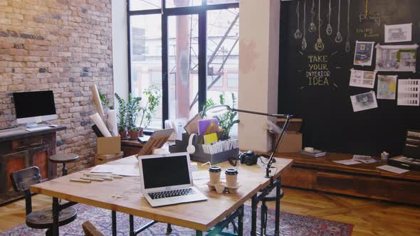 Interior of Modern Cozy Office in Loft Style