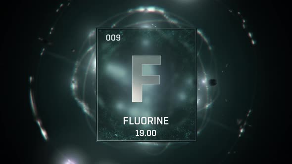 Fluorine as Element 9 of the Periodic Table On Green Background