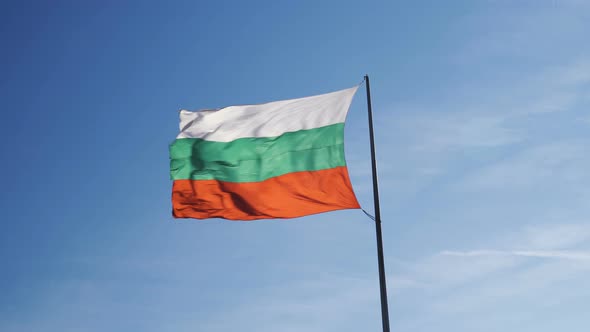 Bulgarian Flag Waving Fast in Strong Wind. Bulgarian Flag Symbol of Patriotism alt