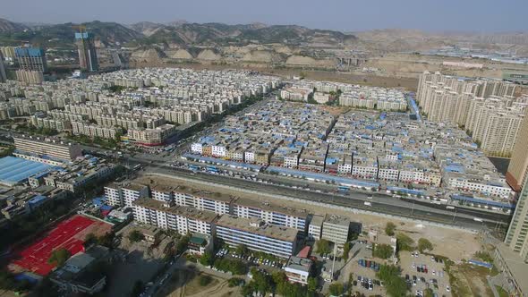 Several Blocks of a Modern Chinese Metropolis with Houses Built Using the Latest Technologies
