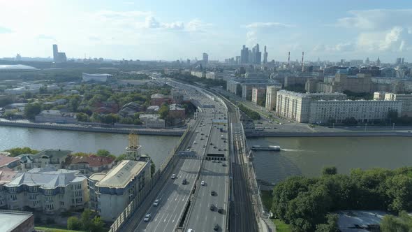 Aerial View of Moskva River and Third Transport Ring Road in Moscow