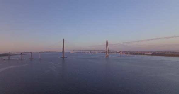 Charleston Ravanel Bridge with downtown aerial alt