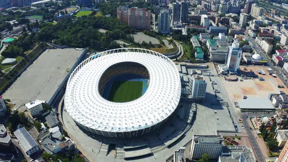Fly Over the Olympic National Sports Complex Aerial Footage. Summer 2019 in Kiev. Olimpiyskiy alt