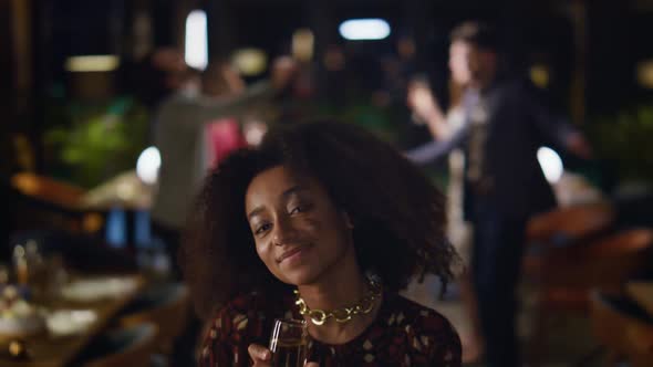 African American Girl Dancing on Friends Party alt