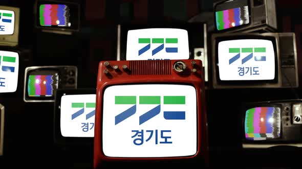 Flag of Gyeonggi Province, province in South Korea, on Retro TVs.