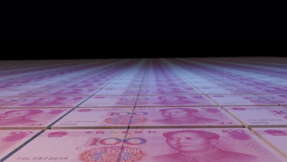 Chinese Yuan dollar money currency printing seamless loop animation background