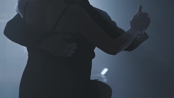 Sensual Couple Performing Artistic and Emotional Dance. Smoky Studio with Lights alt