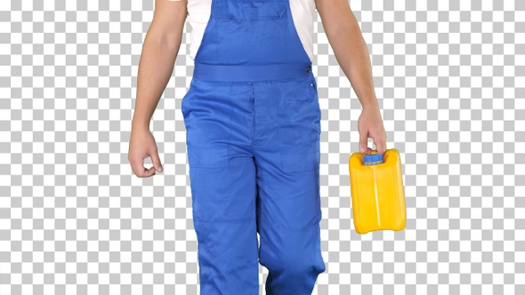 Construction worker in hard hat holding, Alpha Channel alt