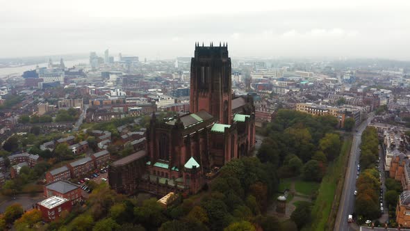 Aerial View of the Liverpool Cathedral or Cathedral Church of Christ alt