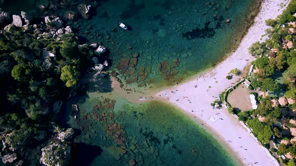 Taormina Sicily Isola Bella Beach From the Sky Aerial View Voer the Island and the Beach By Taormina alt