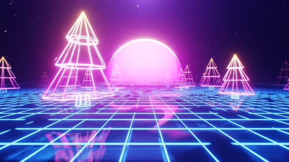 80s Retrowave Neon Christmas Background 4K
