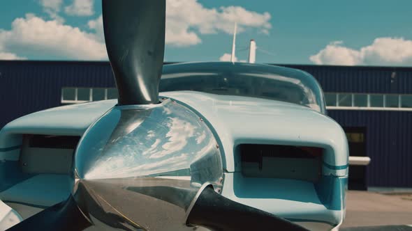 Panorama of the Engine Propeller of a Singleengine Private Aircraft