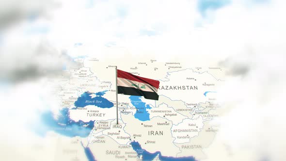 Iraq Map And Flag With Clouds
