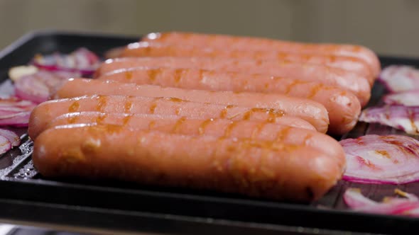 Meat Sausages Are Fried On Grill alt
