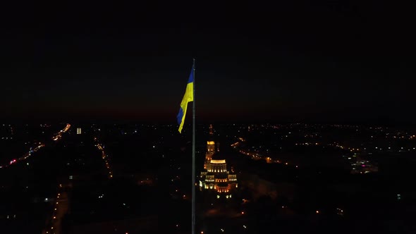 Flag of Ukraine, Cathedral Kharkiv city aerial