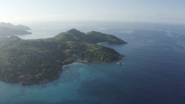 Aerial view of the endless coastline near Anse a La Mouche, Seychelles. alt