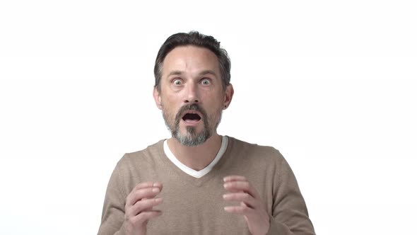Slowmotion Handsome Mature Man Elderly Male Looking Closer Popping Eyes Shocked Staring Surprised alt