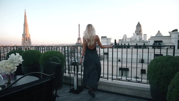 Paris Rooftop View With Beautiful Blonde Girl
