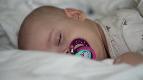 Infancy Childhood Development Medicine and Health Concept Closeup Face of Newborn Chubby Sleeping