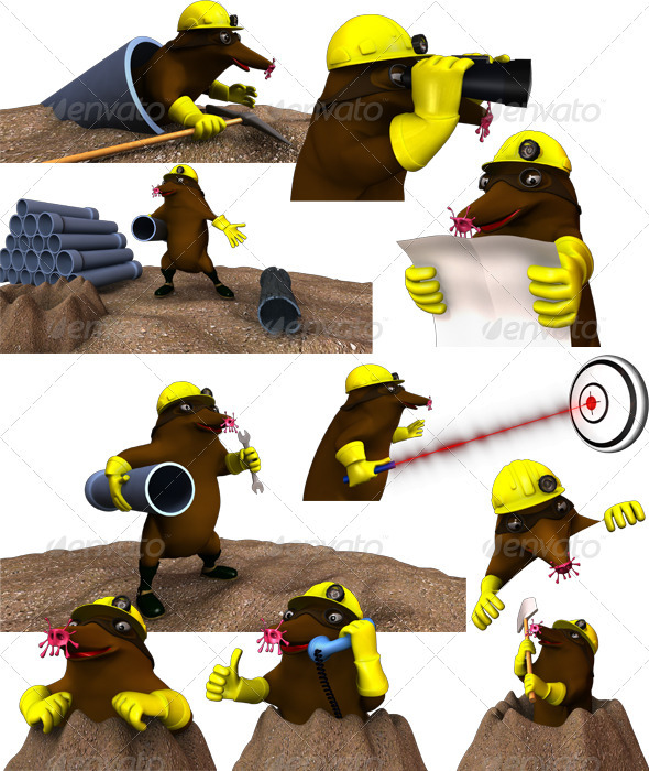 Mole Character - Worker Colection - Characters 3D Renders