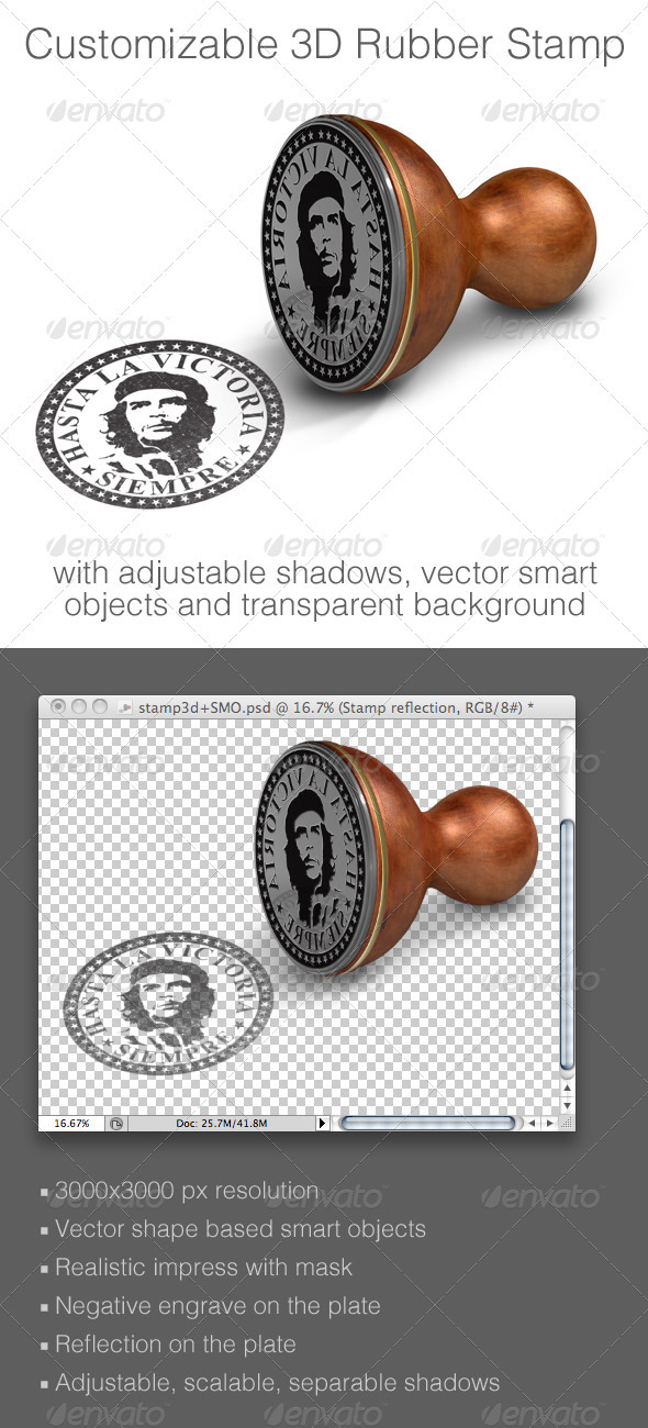 Customizable 3D Rubber Stamp Mock-up - Miscellaneous Product Mock-Ups