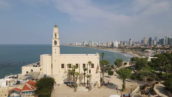 Aerial Photo of Tel Aviv and Jaffa with the Top of the Bell Tower From St Peters Church in Jaffa