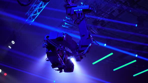 TV show, crane. Video camera on the tap when shooting a television show. Live event alt