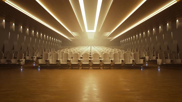 Rows of seats in empty luxury generic cinema or theatre hall. Entertainment alt
