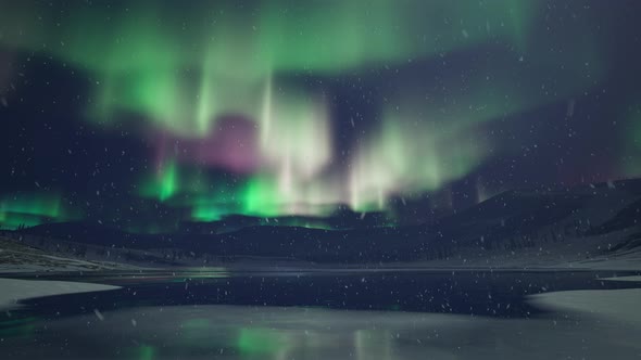 Aurora Borealis Over Lake
