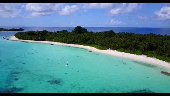 Aerial top down nature of marine resort beach break by blue green sea and clean sand background of a alt