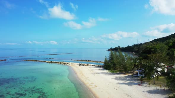 Aerial view abstract of exotic lagoon beach voyage by shallow sea and white sand background of a day alt