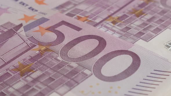 Slow tilt European Union paper Euro banknotes  shallow DOF 4K 2160p 30fps UltraHD footage - Official alt