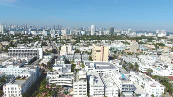 Skyline Of The Neighborhood Of South Beach (SoBe) In Downtown Miami, Florida. aerial, left slider alt
