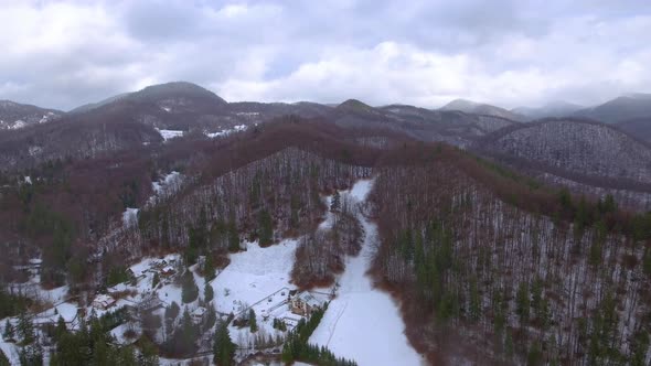 Aerial Footage of Small Village in Winter