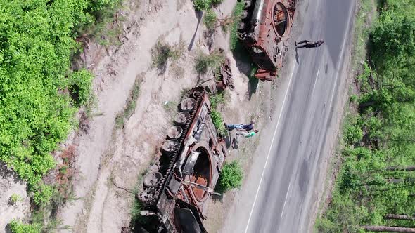 Vertical Video of a Destroyed Russian Military Equipment During the War in Ukraine alt