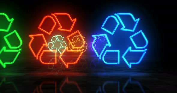 Recycling neon symbol 3d flight between alt