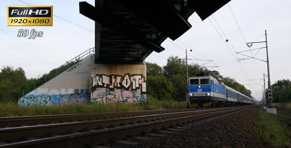 Passenger Train Passes Under the Bridge